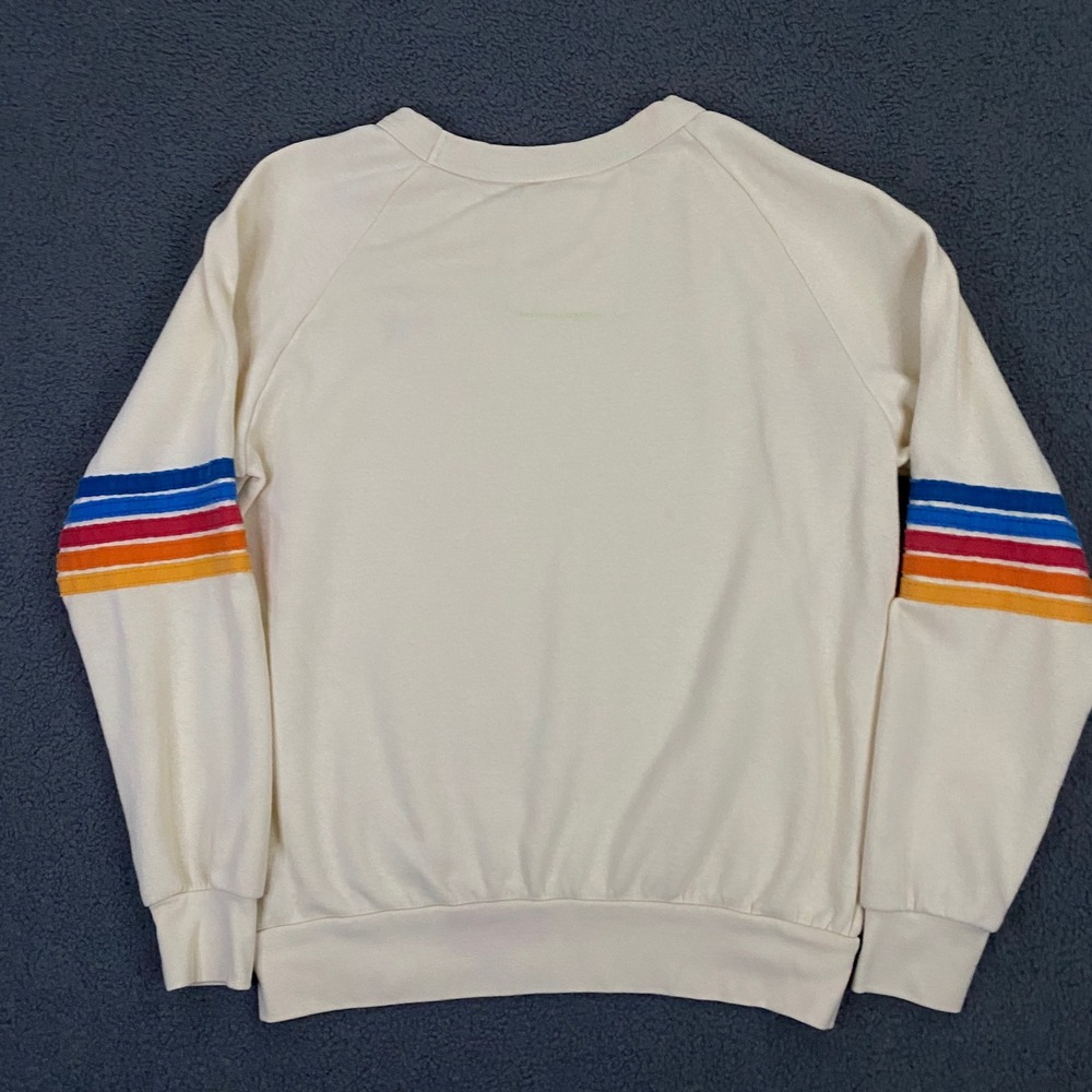 Aviator Nation Sweatshirt Women Small Cream Rainbow Classic 5 Stripe Retro Crew - Picture 7 of 11